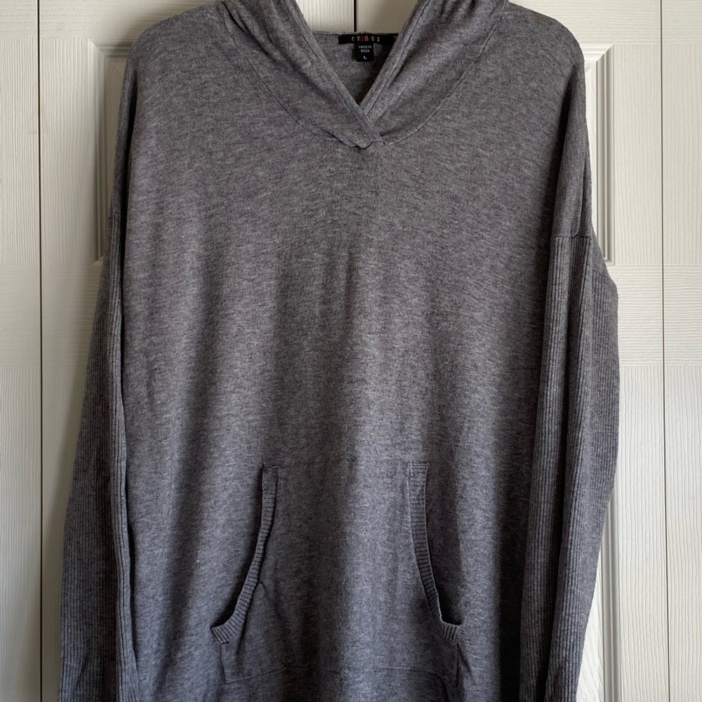 Women's Cyrus Hoodie Sweatshirt Long Sleeve Kangaroo Pockets Gray Size Large